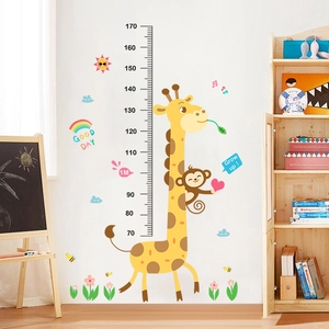Cartoon giraffe and monkey height chart wall sticker for kids room measuring 70-170cm