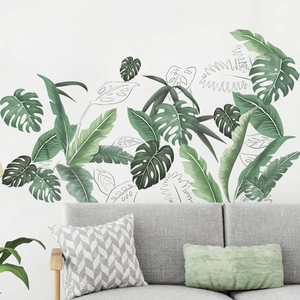 Stickers muraux feuilles tropicales monstera et palmier pour décor de salon et chambre