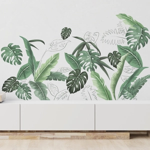 Stickers muraux feuilles tropicales monstera pour décoration de salon au style épuré