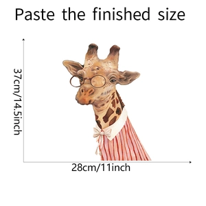 Cartoon giraffe wall sticker size detail showing 37cm height and 28cm width dimensions