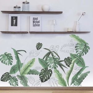 Stickers Muraux Plantes Vertes Tropicales Feuilles de Monstera PVC Imperméable Autocollant Style Nordique Décoration Salon