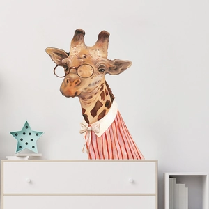 Cartoon giraffe wall sticker wearing glasses for nursery and children room decoration