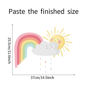 Rainbow cloud and sun wall sticker showing finished size dimensions 37cm x 29.5cm
