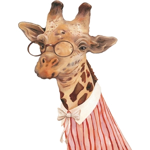 Cartoon giraffe wall sticker with glasses and red striped shirt for kids room