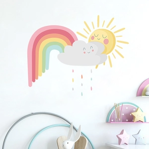 Rainbow and smiling clouds wall stickers for kids' bedroom wall decoration set