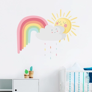 Cartoon Rainbow Cloud Sun Wall Stickers For Kids Room Nursery Decor PVC Removable Self Adhesive DIY Art Decal Home Decor