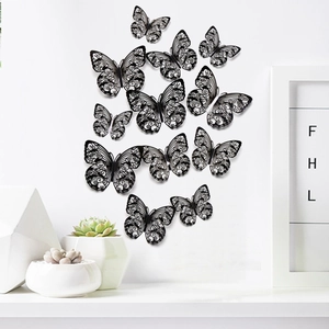 Detail von 3D Hohl-Schmetterling Wandaufklebern mit lasergeschnittenen Blumenmustern in Schwarz