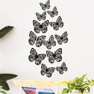 12er-Set schwarze 3D-Hohlraum-Schmetterlings-Wandaufkleber für moderne Wohndekoration