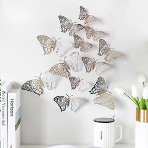 Pegatinas de pared mariposa 3D caladas con acabado metálico para decoración hogar