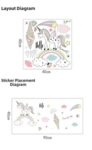 Detailed layout and effect diagram of rainbow unicorn wall stickers for kids room