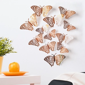 Pegatinas de pared de mariposa hueca 3D en oro rosa, oro y plata para decoración del hogar