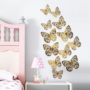 Goldene 3D hohle Schmetterling Wandaufkleber für DIY Haus und Hochzeit Party Deko