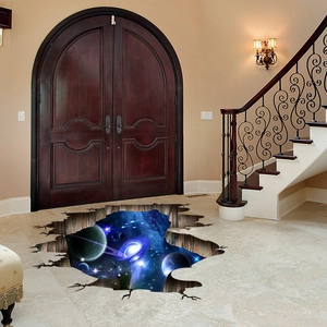 Sticker de sol 3D galaxie avec planètes et nébuleuse pour décoration intérieure de maison