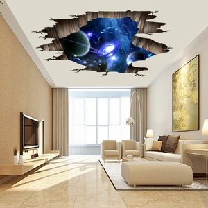 Sticker de plafond 3D galaxie avec planètes et étoiles offrant une vue cosmique réaliste