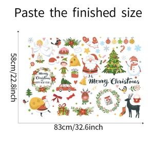 DIY Christmas wall decals featuring Santa, reindeer, and tree with size specifications