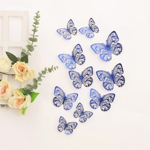 Blaue 3D hohl geschnittene Schmetterling Wandaufkleber mit filigranen Mustern