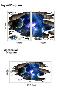 Stickers de sol 3D galaxie avec planètes et dimensions pour décoration de plafond