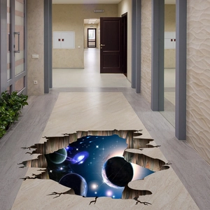 Sticker de sol 3D galaxie avec effet de terre fissurée et détails de nébuleuse