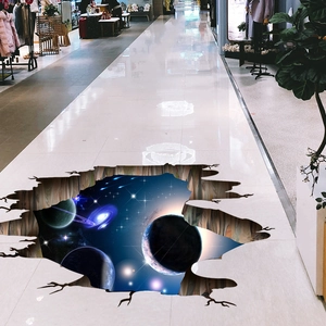 Sticker de sol 3D galaxie spatiale avec effet de sol brisé réaliste pour décor de plafond