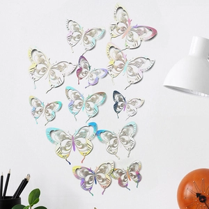 Set of 12 hollow laser butterfly wall stickers on white wall with home decor