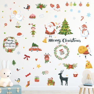 Festive Christmas wall stickers set featuring Santa, snowman and tree for home decor