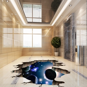 Sticker de sol 3D galaxie espace avec effet de trou fissuré réaliste en PVC
