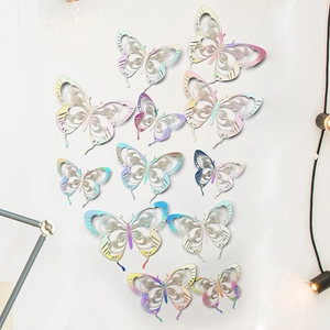 3D holographic hollow-out butterfly wall stickers with colorful laser effect for home decor