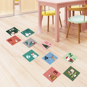 Christmas Hopscotch Floor Stickers For Kids Bedroom Removable PVC Santa Claus Elk Numbers 1-10 Ground Decoration Decals