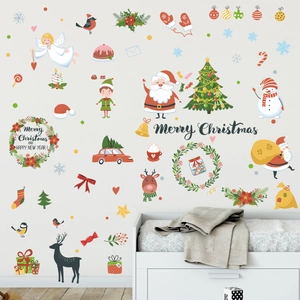 Christmas wall stickers with Santa, snowman and elk motifs for festive window decoration