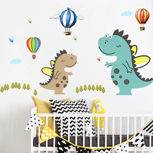 Cartoon dinosaurs and hot air balloons wall stickers for nursery and bedroom decor