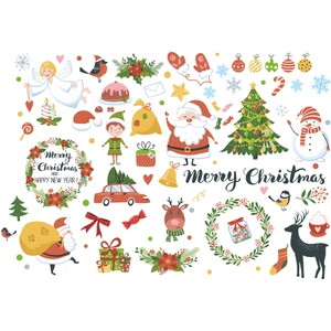Christmas wall decal set with Santa, snowman and reindeer for window glass decoration