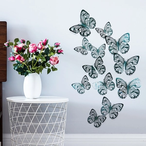 Detailaufnahme der 3D-Hohl-Schmetterlings-Wandtattoos in Tiffany-Blau mit filigranen Mustern