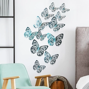 3D hohle Wandsticker mit blauem Farbverlauf und filigranen Mustern für die Wanddekoration