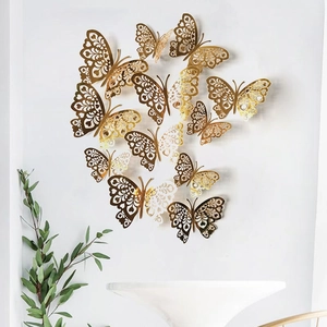 3D Hollow Out Butterfly Wall Stickers Metallic Cardstock Butterfly DIY Decorative Mural For Home Bedroom Party Wedding Decor