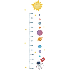 Cartoon astronaut and solar system space height growth chart wall sticker for kids