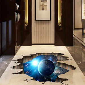 Détail d'autocollant de sol 3D galaxie montrant la terre et l'espace sur surface en PVC