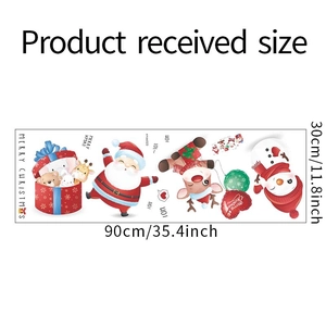 Christmas wall decal layout with Santa, reindeer and snowman, size 30x90cm PVC stickers