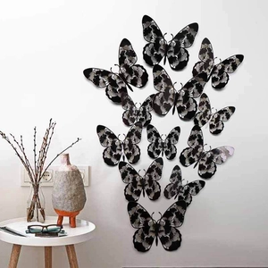 Detailed 3D hollow butterfly wall stickers with black and white lace patterns for home decor