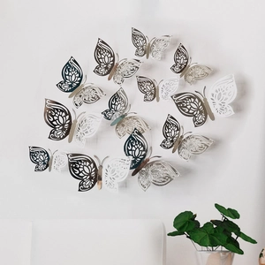 3D hollow metallic butterfly wall stickers in gold silver and black for home decor