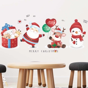 Detailed Christmas wall stickers featuring Santa, reindeer, and snowman on a white wall