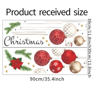 Tableau détaillé des tailles de stickers de Noël avec boules rouges et étoiles