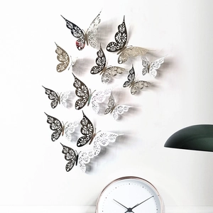 Detailed 3D hollow butterfly wall stickers with intricate floral laser cut design