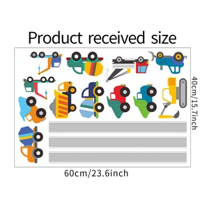 Construction vehicles wall decal sheet measuring sixty by forty centimeters for kids