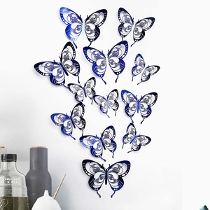 Detail of 3D hollow butterfly wall stickers with blue gradient finish for home decoration