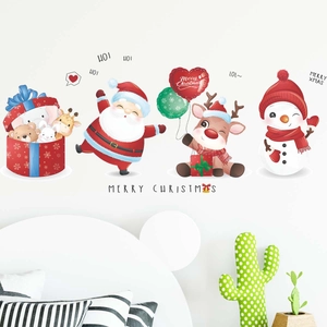 Cartoon Santa and reindeer Christmas wall decals for festive home window decoration