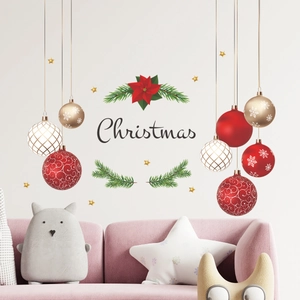 Stickers muraux de Noël avec boules rouges et dorées et branches de sapin décoratives