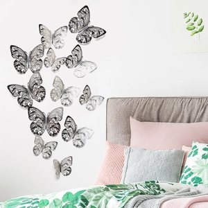 Detail von 3D Hohl-Schmetterling Wandaufklebern mit silbernen und schwarzen Metalltexturen