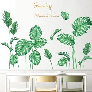Green Tropical Plant Wall Stickers Monstera Banana Leaves PVC Removable Nordic Watercolor Botanical Garden Home Decor Wall Decal