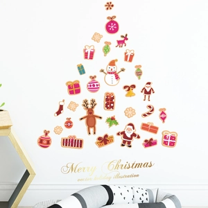 Christmas wall stickers with cartoon Santa and reindeer arranged in a tree shape