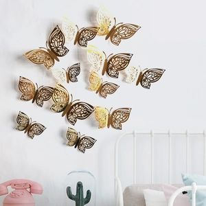 3D hollow metal butterfly wall stickers in gold and bronze for home and party decoration
